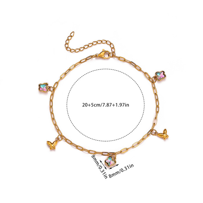 European and American New Style Simple Stainless Steel Anklet for Women with Butterfly Pendant Design Heart-shaped Pendant Anklet