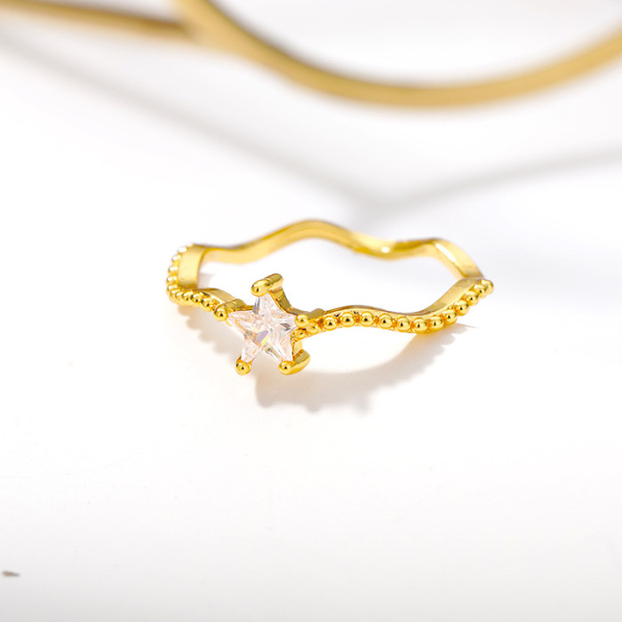 Ins Style New Star Zircon Ring Wave Ring Simple Ring Irregular Ring Women's Jewelry In Stock