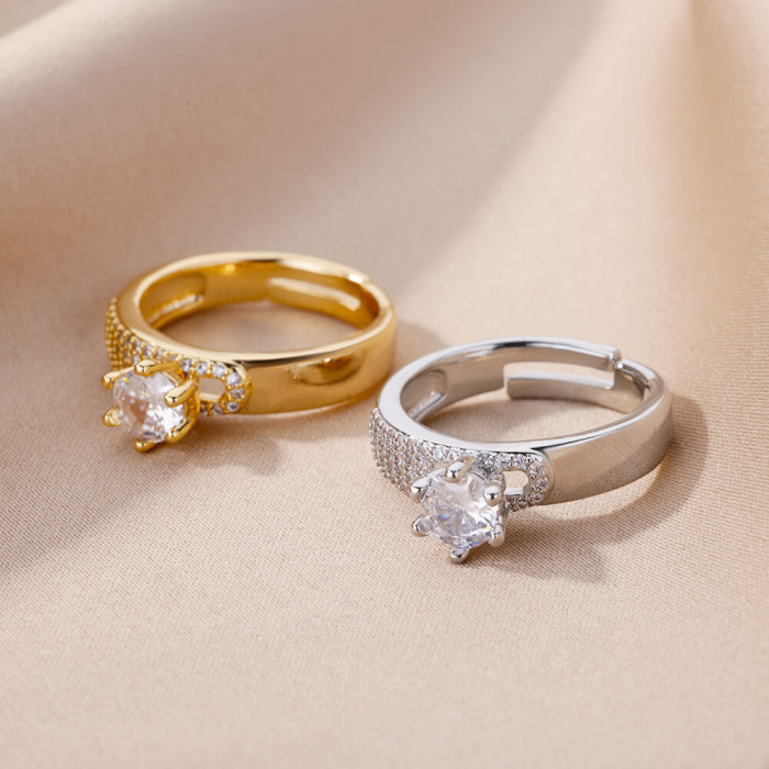 European and American New Style Ring Niche Fashion Personality Heart-shaped Ring Light Luxury Hand Jewelry Square Zircon Ring One Piece Dropshipping