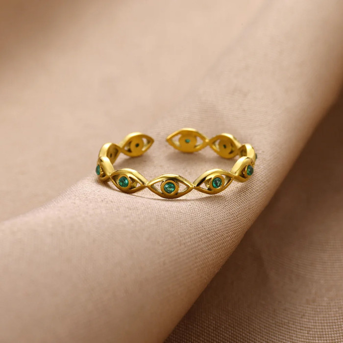 Minimalist Design Ins Trend Fashion Personality Devil's Eye Blue Eyes Open Ring Gold Plated Index Finger Ring