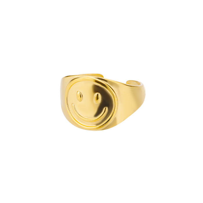 European and American New Style Geometric Hollow Open Ring for Women, Niche Wide Simple Double Layer Wrapped Ring, Smiley Face Ring