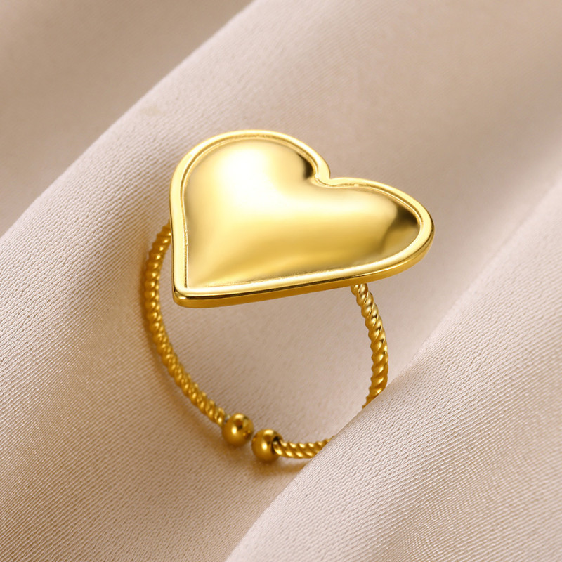 Cross-Border Simple Heart-Shaped Ring Geometric Love Ring European and American Style Love Open Ring Exaggerated Large Ring
