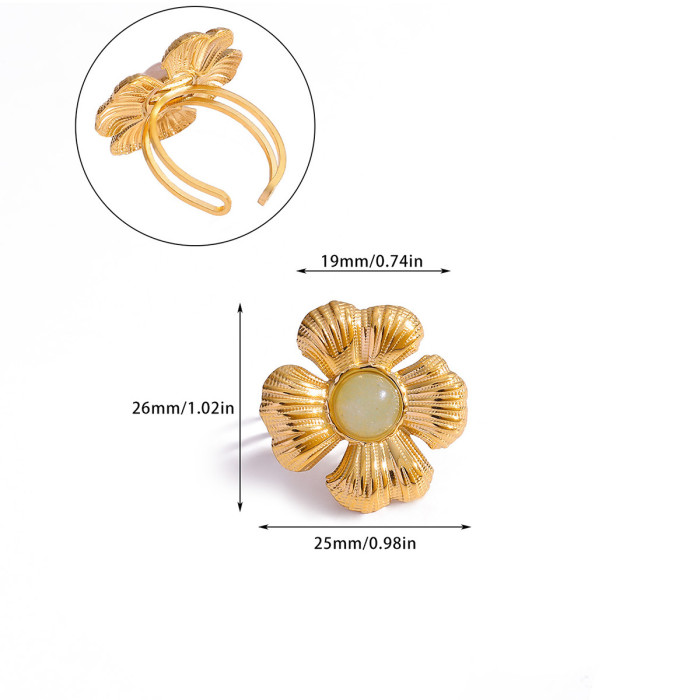 Cross-Border Multicolor Ring Titanium Steel Versatile Niche High-End Imitation Jade Versatile Retro Style Ring for Women Gold Plated