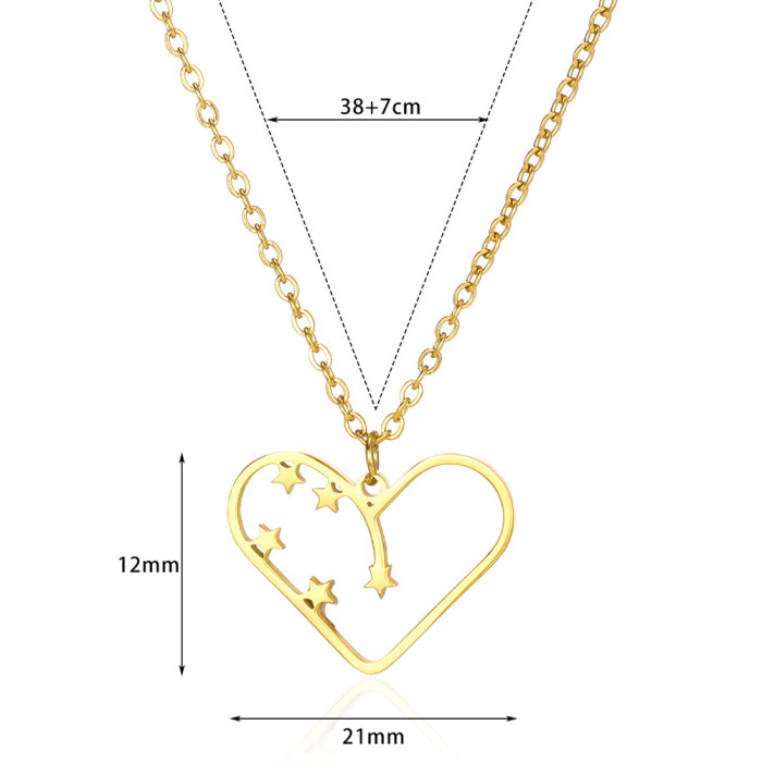 Cross-Border Minimalist Stainless Steel Geometric Hollow Pattern Niche Design Titanium Steel Round Heart Pendant Women's Necklace Wholesale