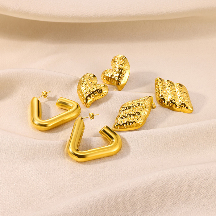 Niche Personality Exaggerated New Stainless Steel Earrings 18K Gold Plated Geometric Triangle Heart-shaped Ear Jewelry