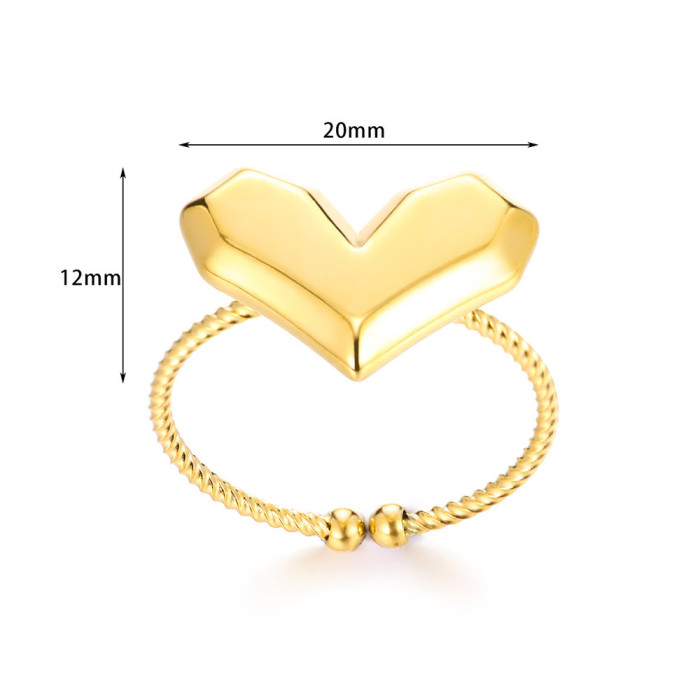 Cross-Border Simple Heart-Shaped Ring Geometric Love Ring European and American Style Love Open Ring Exaggerated Large Ring