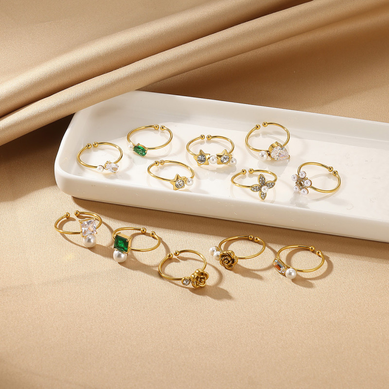 European and American Style Non-Fading INS Style Zircon Inlaid Light Luxury Open Ring Titanium Steel Gold Plated Creative Design Factory Wholesale for Women