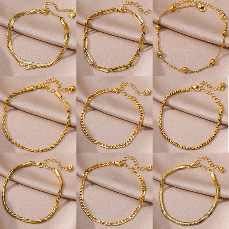 European and American Simple New Anklet Figaro Blade Chain Women's Anklet Titanium Steel Plated 18k Stainless Steel Anklet Jewelry