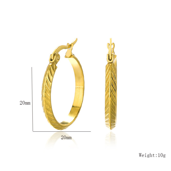 French Style Versatile Elegant Stainless Steel Earrings Fashion Simple Diagonal Stripe Round Hoop Earrings Ins Style...