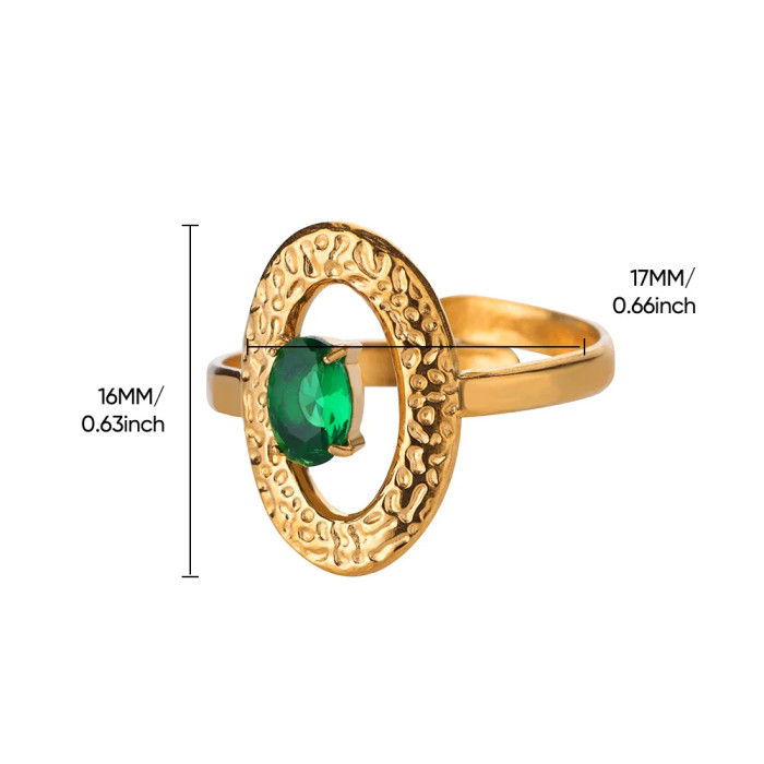 European and American Cross-Border Retro Personality Fashion Metal Imitation Emerald Inlaid Zircon Heart Geometric Ring for Women