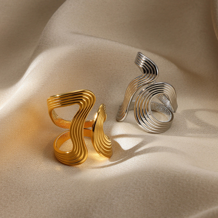 European and American Fashion Personality Design Snake Shape Irregular Curve Geometric Arc Non-Fading Open Ring New Wholesale