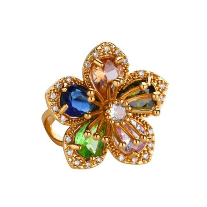 European and American Fashion Flower Ring Copper Inlaid Zircon Full Diamond Ring Women's Elegant Exquisite Jewelry Wholesale One Piece Dropshipping
