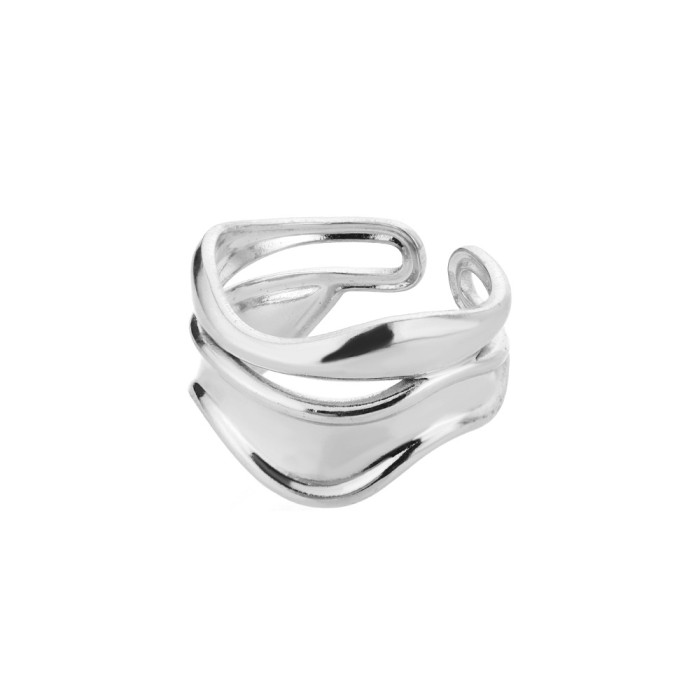 Korean Version Ins Niche Design Sense Minimalist Versatile Irregular Glossy Texture Ring Men and Women Open Adjustable Ring