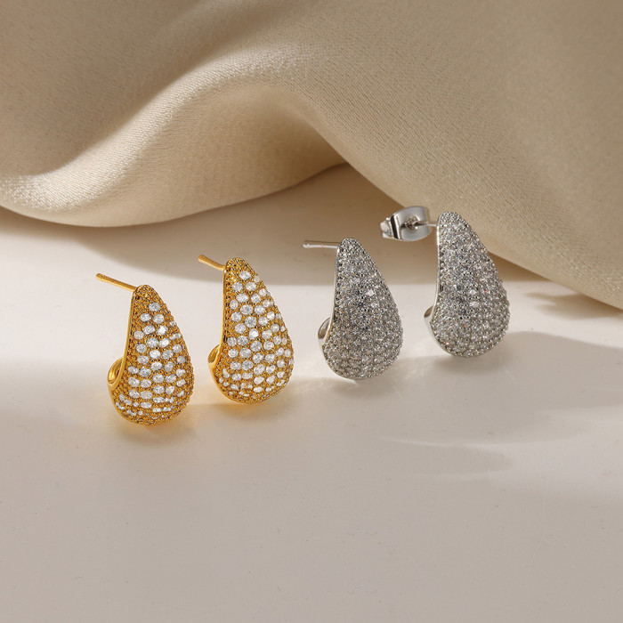 New Style Full Zircon Gold Water Drop Earrings Fashion Style High-end Feel Exaggerated Jewelry
