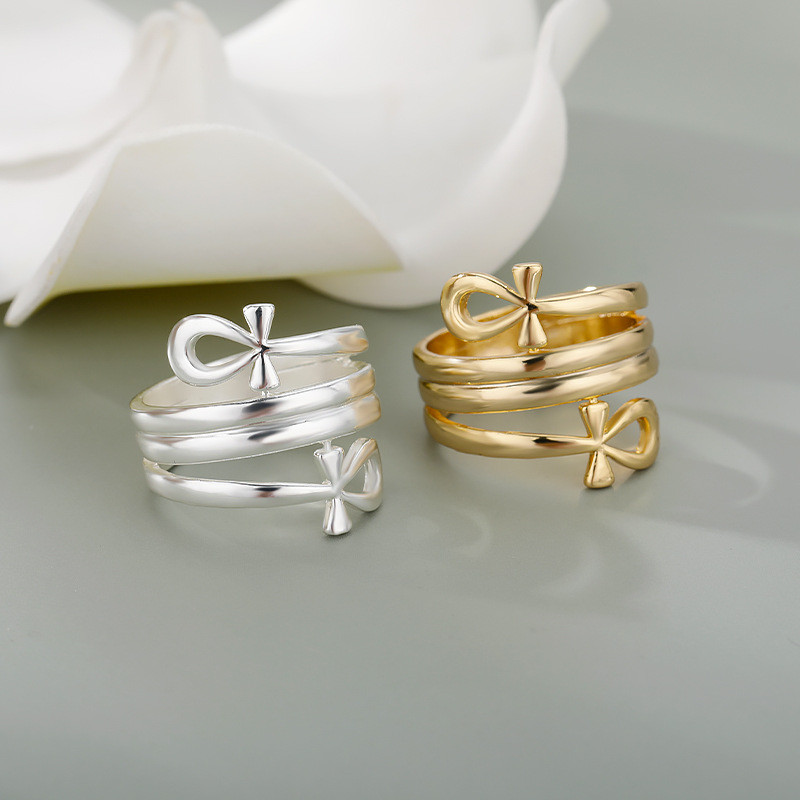 European and American New Double Layer Cross Ring Unisex Couple Ring Double Layer 18k Ring Manufacturer Wholesale