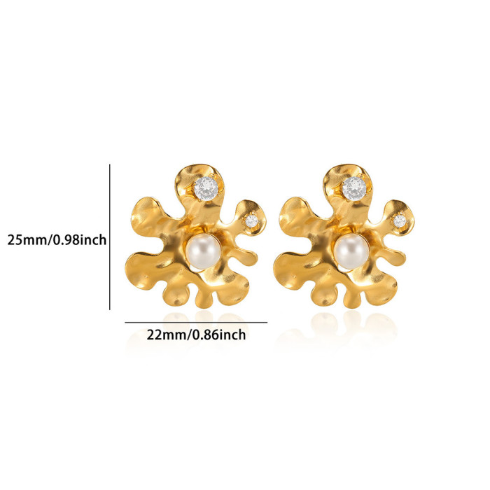 Amazon New Heart-Shaped Zircon Pearl Stud Earrings Flower Drop Earrings for Women Gold-Plated Stainless Steel Earrings Manufacturer Wholesale