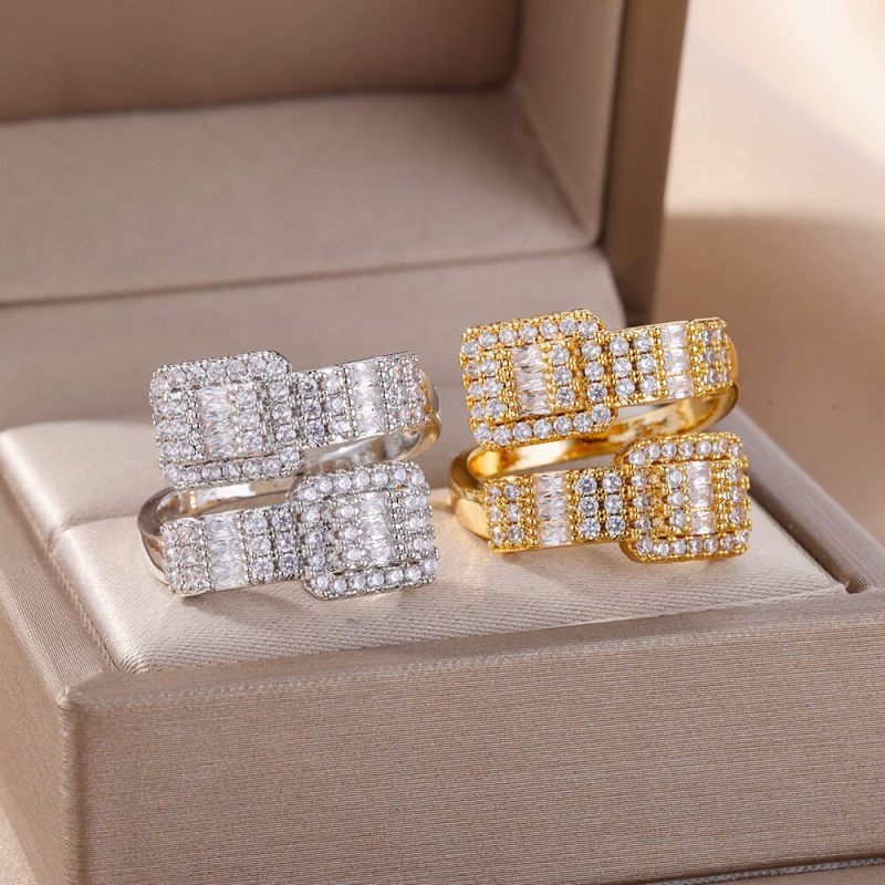 Amazon New Copper Gold-Plated Zircon Ring Snake-Shaped Ring Hip-Hop Style Women's Jewelry Open Ring Dropshipping