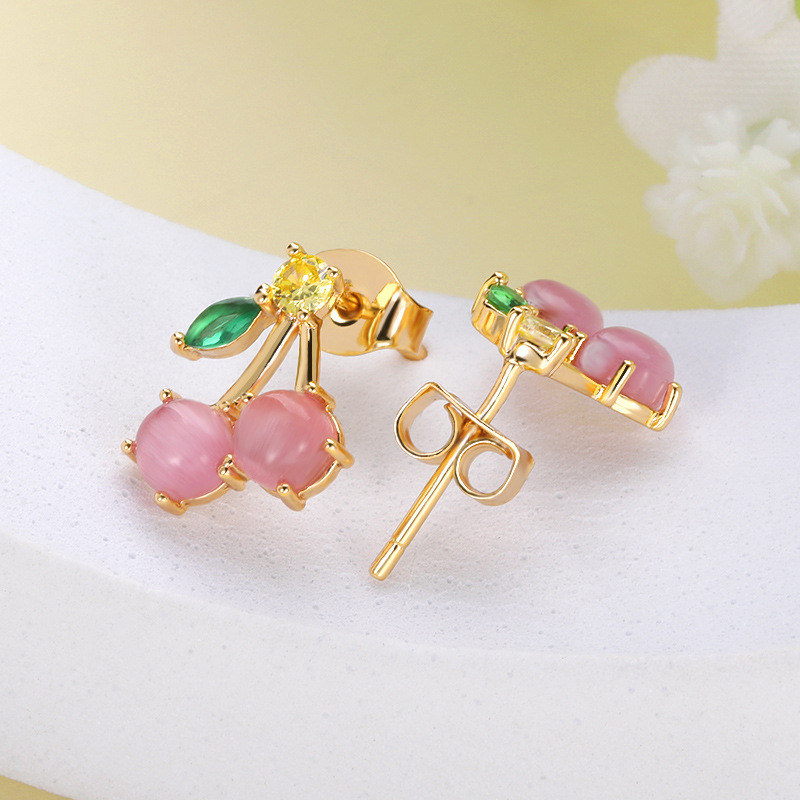 European and American New Style Pink Cherry Elegant Sweet Earrings Simple Drop Earrings Women's Jewelry Fruit Series