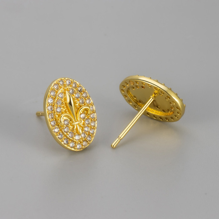 New Vintage Style Light Luxury Oval Full Diamond Iris Flower Earrings Old Money Style Elegant Exquisite Women's Earrings