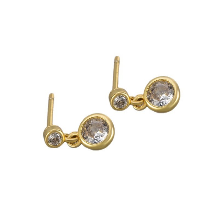 New Small Geometric Round Diamond Earrings Versatile Daily Commuting Women's Earrings Elegant Zircon Earrings