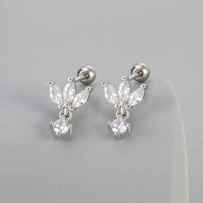 European and American Cross-Border Horse Eye Zircon Screw Twist Earrings Versatile Sparkling Diamond Elegant Light Luxury Fashion Women's Earrings High-End Niche