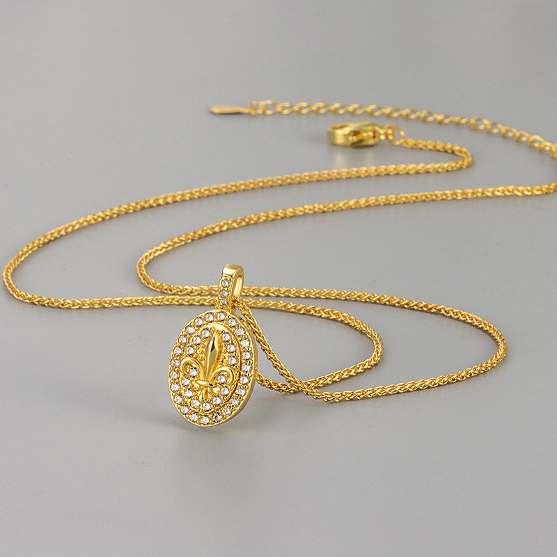 New Full Diamond Iris Oval Pendant Necklace High-End Light Luxury Niche Design Clavicle Chain Women's Jewelry