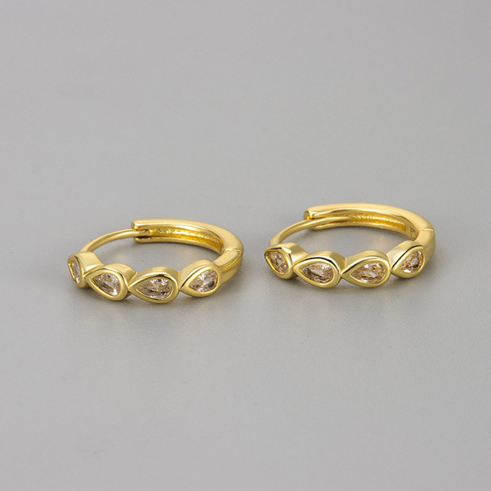 New Simple Water Drop Single Row Diamond Earrings Niche Design Women Versatile Zircon High-end Light Luxury Earrings
