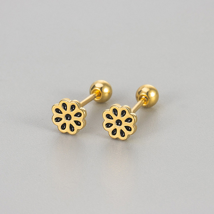 Colorful Glaze Daisy Flower Screw Earrings Versatile Daily Fresh Women's Ear Jewelry Helix Studs