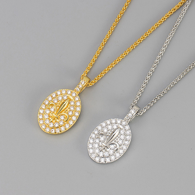 New Full Diamond Iris Oval Pendant Necklace High-End Light Luxury Niche Design Clavicle Chain Women's Jewelry