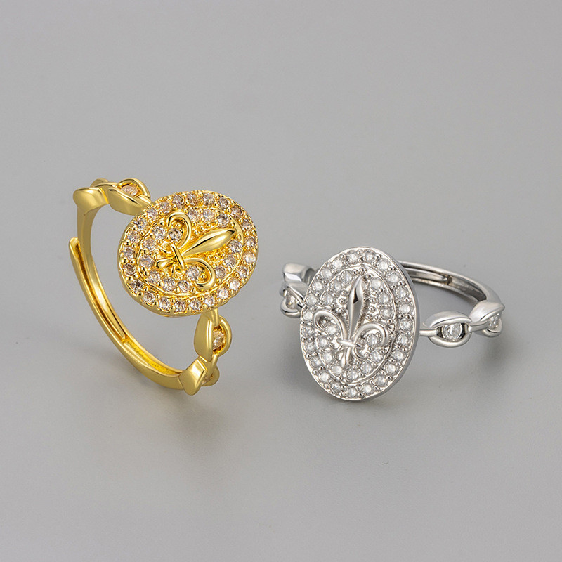 Vintage Style Oval Full Diamond Iris Flower Ring for Women, Exquisite High-end Sense of Luxury, Index Finger Ring, Niche Ring