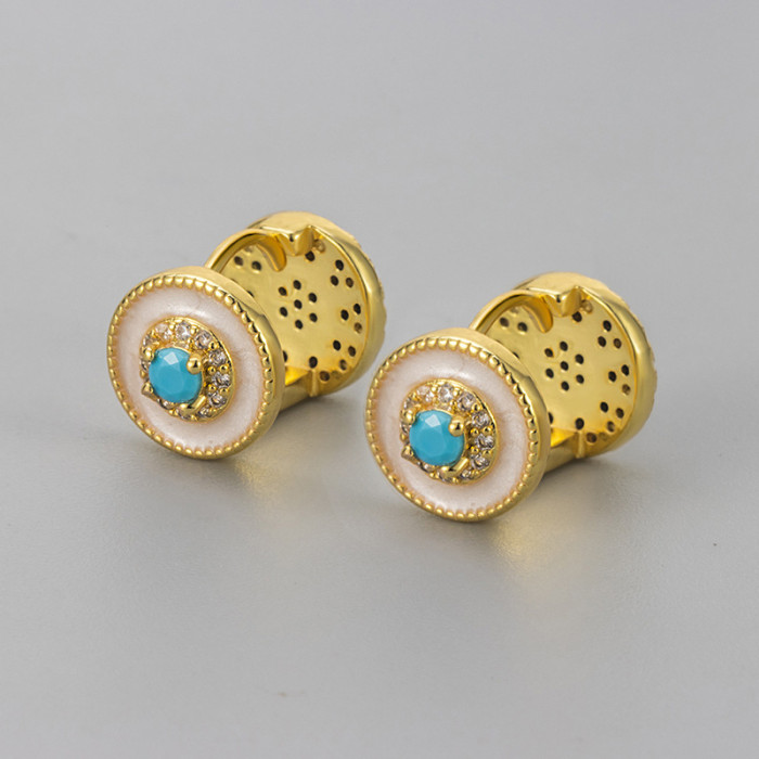 New Turquoise Star Double-Sided Earrings for Women Vintage Light Luxury High-End Exquisite Earrings Antique Style Ear Jewelry