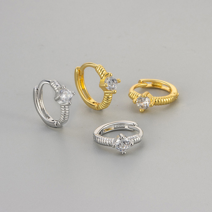 European and American Cross-Border New Threaded Circle Single Diamond Earrings Versatile Accessories Niche Design Simple Daily Light Luxury Texture