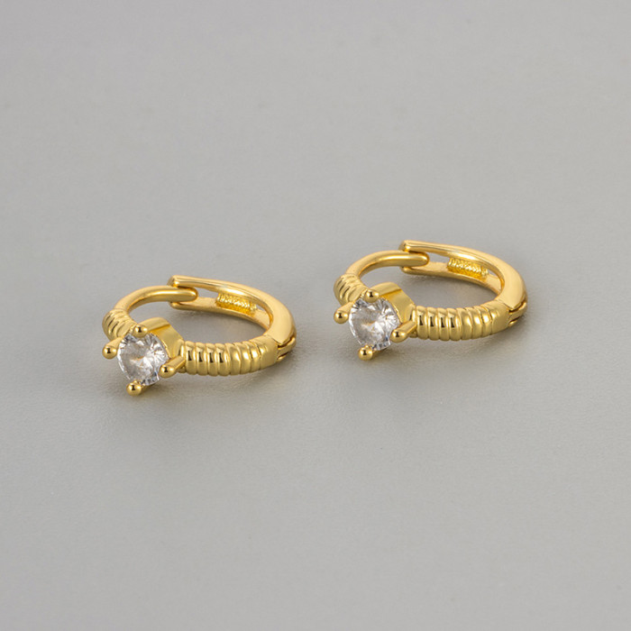 European and American Cross-Border New Threaded Circle Single Diamond Earrings Versatile Accessories Niche Design Simple Daily Light Luxury Texture