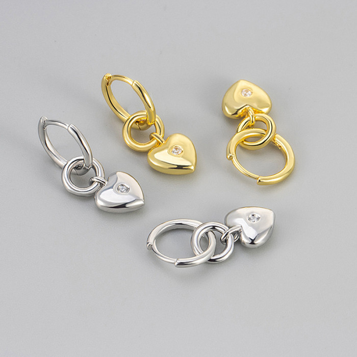 3D Luxury Heart Zircon Pendant Earrings New Niche Design Sense Elegant Earrings Studs Women's Ear Jewelry