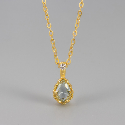 2025 New Cool Blue Tears Drop Pendant Necklace for Women Light Luxury Minority Simple All-Match Clavicle Chain
