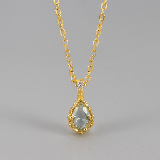 2025 New Cool Blue Tears Drop Pendant Necklace for Women Light Luxury Minority Simple All-Match Clavicle Chain