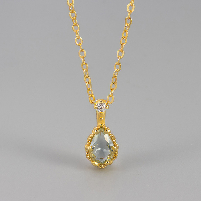 2025 New Cool Blue Tears Drop Pendant Necklace for Women Light Luxury Minority Simple All-Match Clavicle Chain