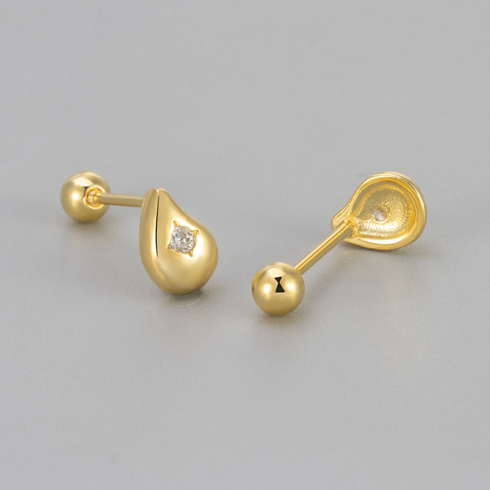 European and American Cross-Border New Single Diamond Smooth Water Drop Screw Twist Earrings Versatile Daily Fashion Women's Ear Jewelry