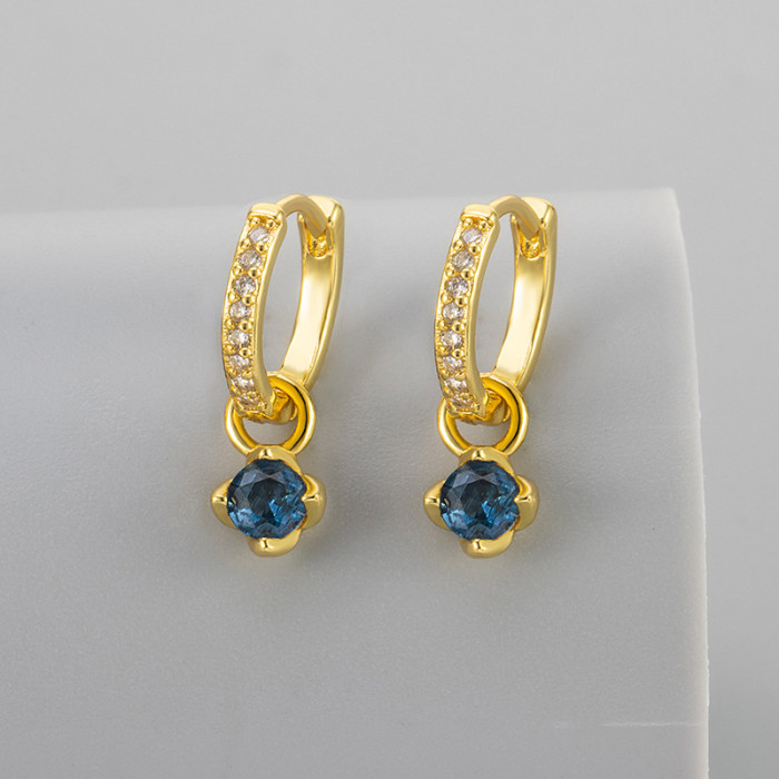 Four-Prong Single Stone Earrings Micro-Inlaid Women's Versatile Blue Zircon High-End Light Luxury Design Women's Ea...