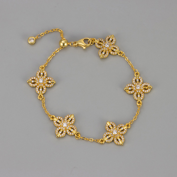 New Sparkling Diamond Cross Vajra Four-Leaf Clover Bracelet High-End Light Luxury Versatile Niche Design Bracelet Jewelry