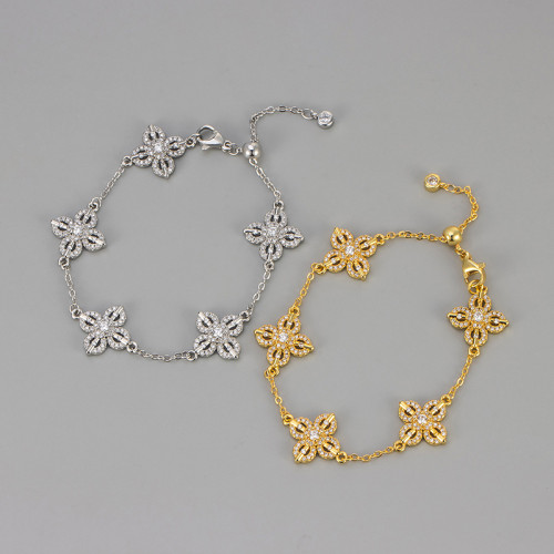 New Sparkling Diamond Cross Vajra Four-Leaf Clover Bracelet High-End Light Luxury Versatile Niche Design Bracelet Jewelry