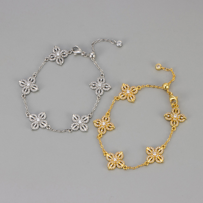 New Sparkling Diamond Cross Vajra Four-Leaf Clover Bracelet High-End Light Luxury Versatile Niche Design Bracelet Jewelry