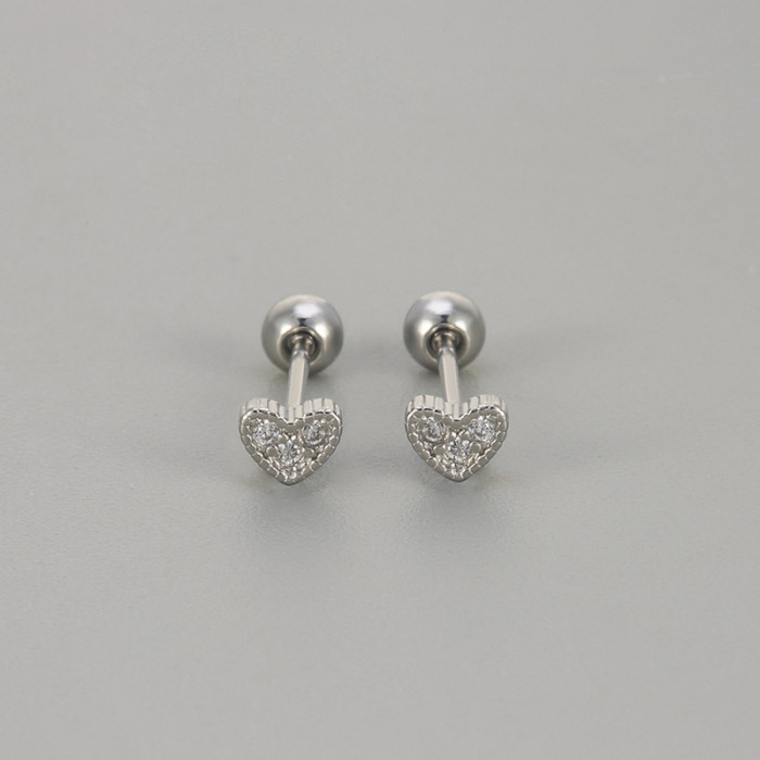 New Compact No-Pick Screw Zirconia Sparkling Diamond Earrings Heart Star Daily Commute Personality Earrings for Women