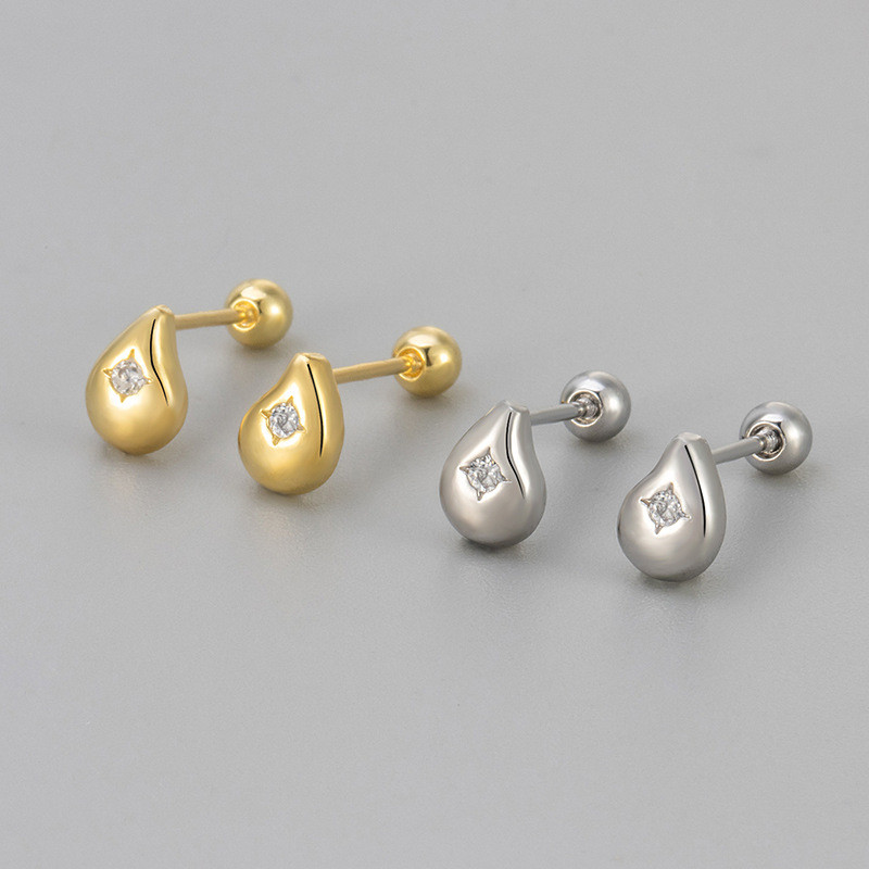 European and American Cross-Border New Single Diamond Smooth Water Drop Screw Twist Earrings Versatile Daily Fashion Women's Ear Jewelry