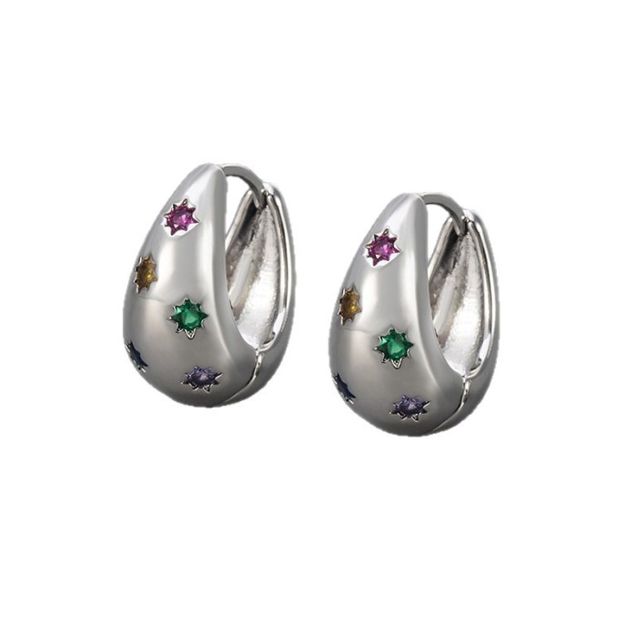 New Colorful Zircon Water Drop Earrings Star Niche Design French Light Luxury High-end Earrings for Women