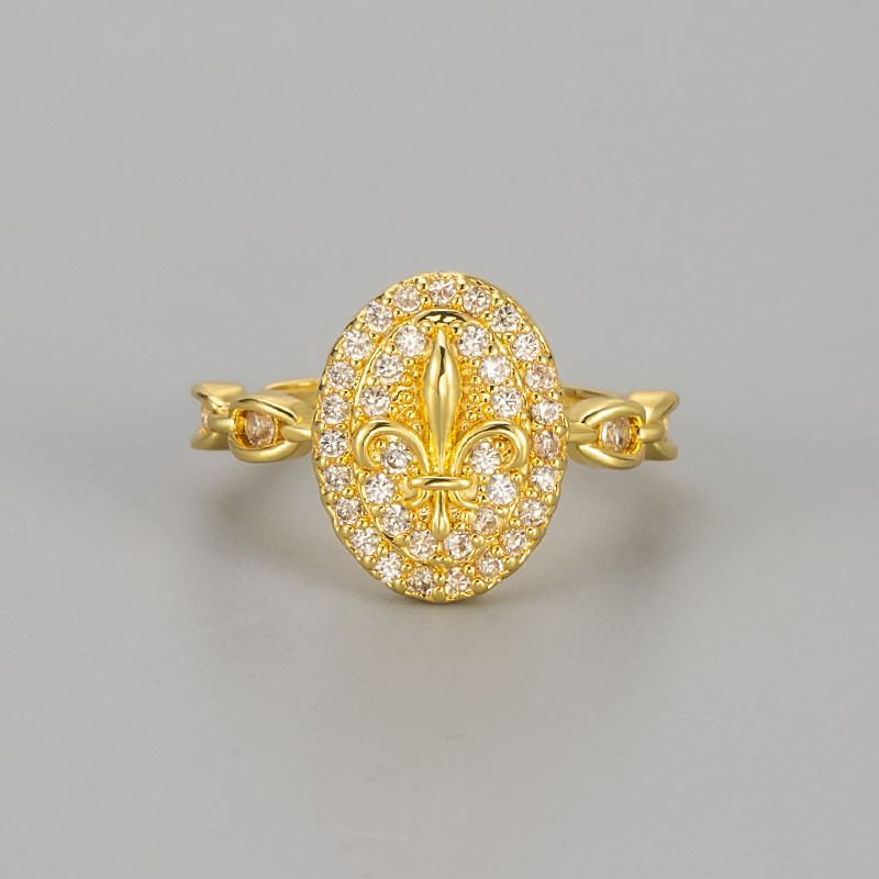 Vintage Style Oval Full Diamond Iris Flower Ring for Women, Exquisite High-end Sense of Luxury, Index Finger Ring, Niche Ring