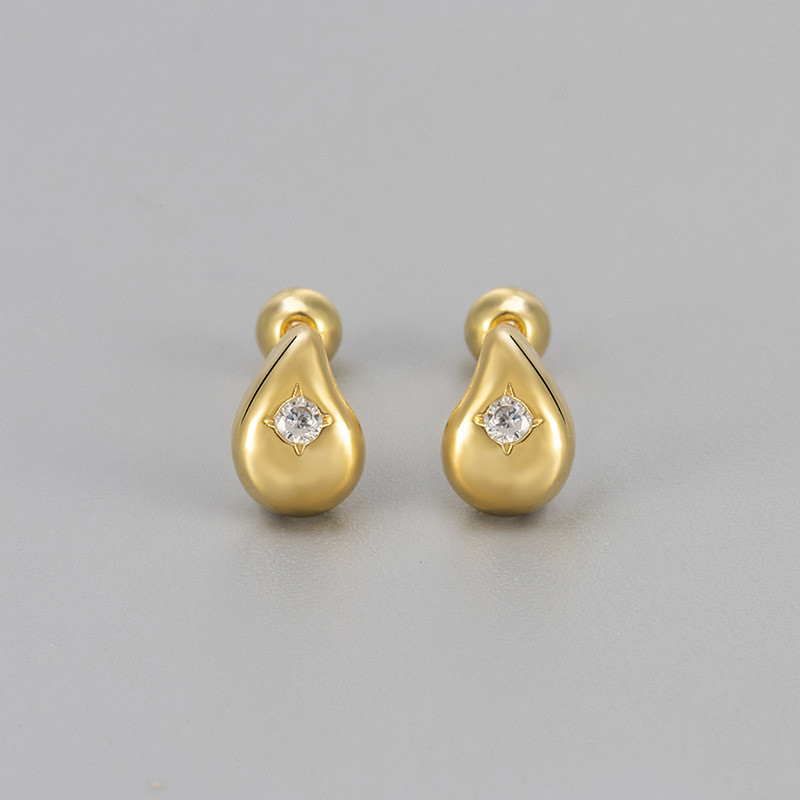 European and American Cross-Border New Single Diamond Smooth Water Drop Screw Twist Earrings Versatile Daily Fashion Women's Ear Jewelry