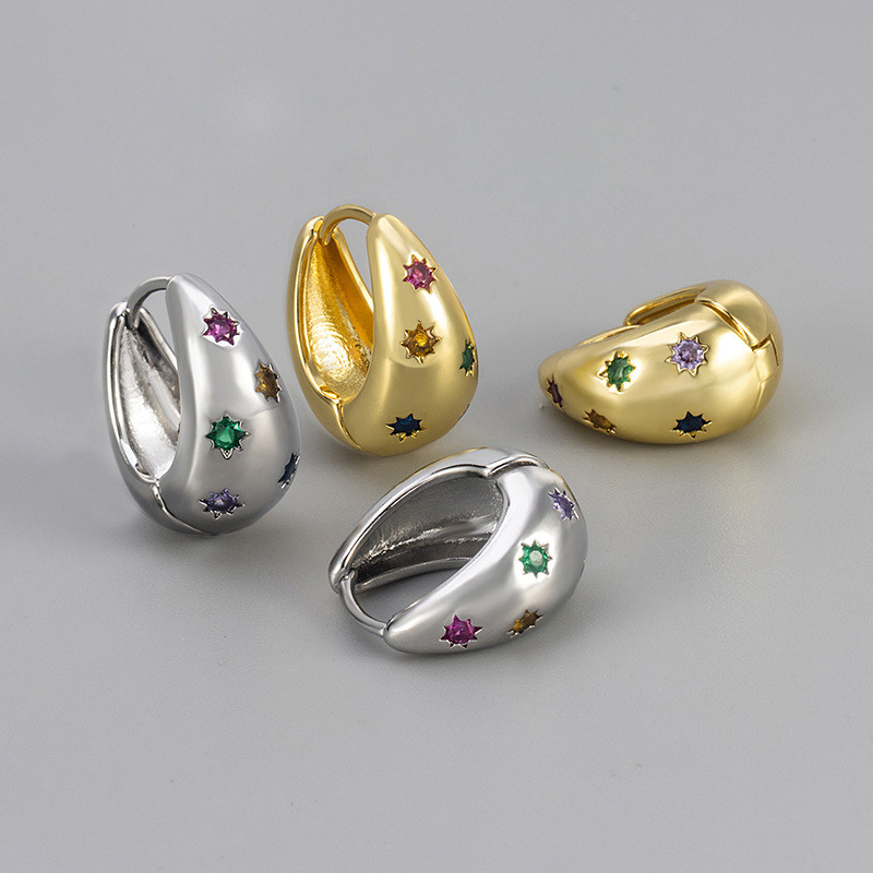 New Colorful Zircon Water Drop Earrings Star Niche Design French Light Luxury High-end Earrings for Women