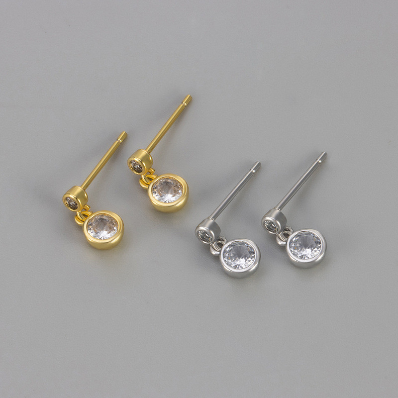 New Small Geometric Round Diamond Earrings Versatile Daily Commuting Women's Earrings Elegant Zircon Earrings