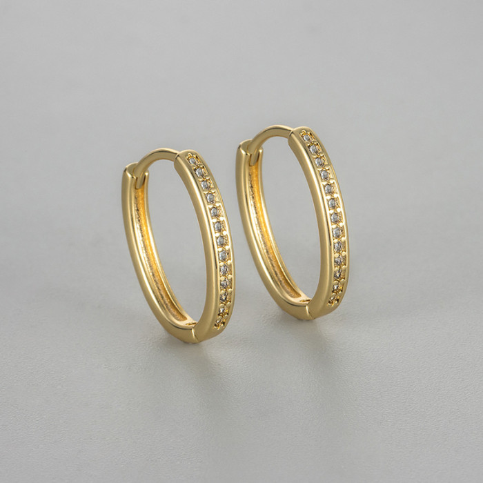 New European and American Cross-Border Oval Earrings with Row of Rhinestones, Niche Simple Versatile Women's Hoop Earrings Jewelry
